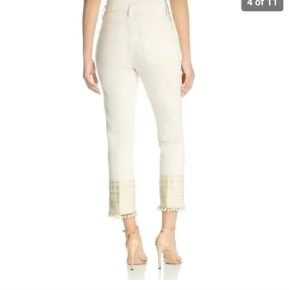 SOLD ‼️ Tory Burch Women's Lana Embroidered Cuff Jeans Pompom NWT $248.00 27 SM - Picture 4 of 9